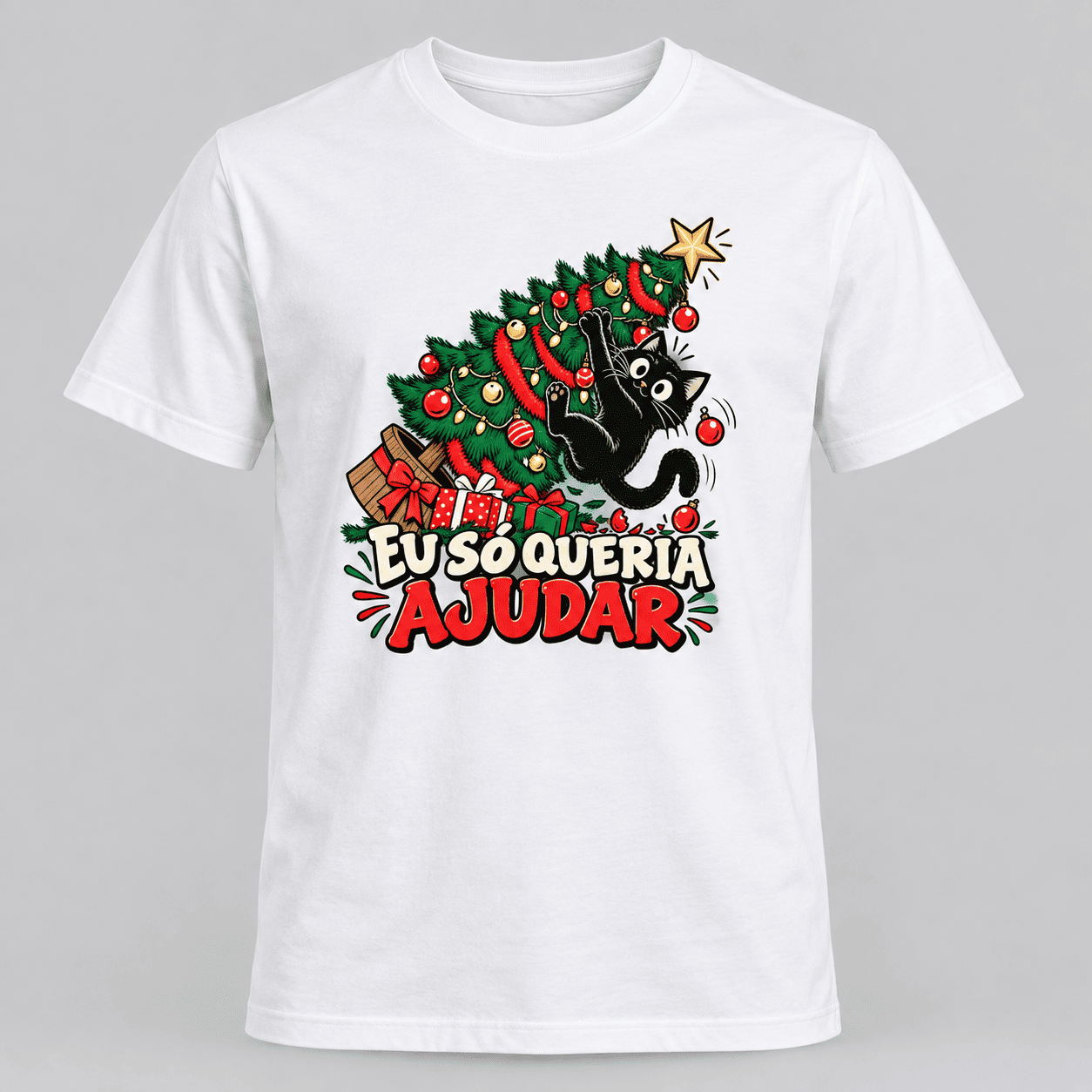 Camiseta Unissex Natal com Patinhas — Eu Só Queria Ajudar